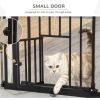 Retractable Gate Extra Wide Press-Mounted with Cat Door, Auto Closing Pet Gate for Stair, Hallway, 29-32 Inch
