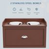 Raised Dog Bowl Stand with Storage Drawer – 2 Stainless Steel Bowls (Brown)