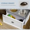 Raised Pet Feeding Station with Storage – 2 Stainless Steel Bowls, White