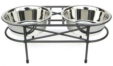 Elevated Double Dog Bowl Stand with Mesh Design (Option: Medium/Black)