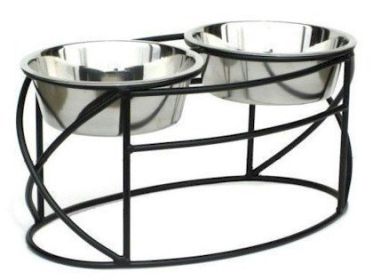 Oval Double Raised Dog Feeder with Curved Cross-Stitch Design (Option: Medium/White)
