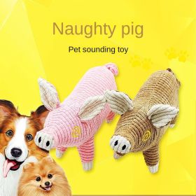 Plush dog toy cartoon cute voice bite-resistant plush toy dog cat toy (Color: Pink)