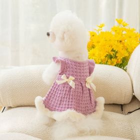 Warm Thickened Autumn & Winter Dog Clothes – Bow Sweater Skirt (Color: Purple skirt, size: XL (recommended weight is 7-9 kg))