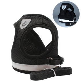 dog Harnesses and dog leash set; Pet Chest Strap Vest Dog Towing Rope Reflective Breathable Dog Rope Pet Supplies Wholesale (Color: Black, Specification (L * W): S)