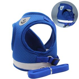 dog Harnesses and dog leash set; Pet Chest Strap Vest Dog Towing Rope Reflective Breathable Dog Rope Pet Supplies Wholesale (Color: Blue, Specification (L * W): S)