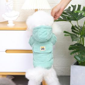 Autumn & Winter Cotton Padded Dog Clothes – Teddy Plush Corduroy, Two-Leg Pullover (Color: Starter Edition - Green, size: L)