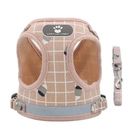 Dog Harnesses and dog leash set; New Pet Towing Rope Vest Dog Chest Strap Breathable Reflective Small Dog Towing Rope Pet Supplies (Color: Powder lattice, Specification (L * W): L)