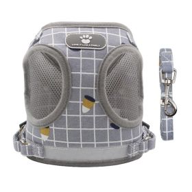 Dog Harnesses and dog leash set; New Pet Towing Rope Vest Dog Chest Strap Breathable Reflective Small Dog Towing Rope Pet Supplies (Color: Grey lattice, Specification (L * W): S)