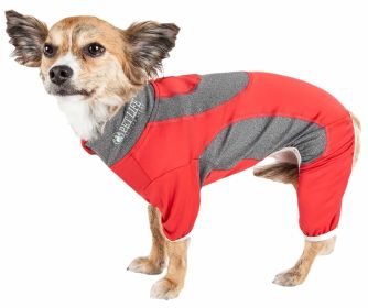 Pet Life Active 'Warm-Pup' Heathered Performance 4-Way Stretch Two-Toned Full Body Warm Up (Color: Red, size: medium)