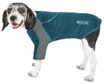 Pet Life Active Chewitt Wagassy 4-Way Stretch Performance Long Sleeve Dog T-Shirt (Color: Teal, size: medium)