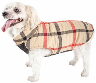 Pet Life Allegiance Plaid Insulated Dog Jacket (Color: Khaki, size: small)