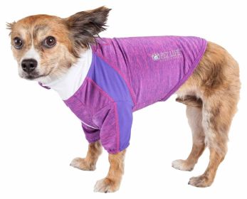 Pet Life Active Chewitt Wagassy 4-Way Stretch Performance Long Sleeve Dog T-Shirt (Color: Purple, size: X-Small)