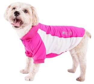 Pet Life Active Barko Pawlo Relax Stretch Wick Proof Performance Dog Polo T-Shirt (Color: Pink, size: large)