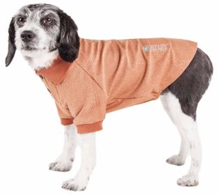 Pet Life Active Fur-Flexed Relax Stretch Wick Proof Performance Dog Polo T-Shirt (Color: Brown, size: medium)