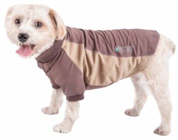 Pet Life Active Barko Pawlo Relax Stretch Wick Proof Performance Dog Polo T-Shirt (Color: Brown, size: large)