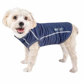 Pet Life Active Racerbark 4-Way Stretch Performance Active Dog Tank Top T-Shirt (Color: Navy, size: small)