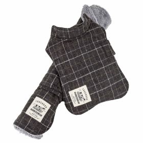 Touchdog Windowpane Plaid Dog Jacket + Reversible Mat (2-in-1 Set) (Color: Grey, size: large)