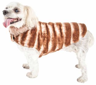 Pet Life Luxe “Tira-Poochoo” Tiramisu Patterned Mink Dog Coat Jacket (size: medium)