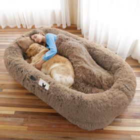 Human Dog Bed, Washable Faux Fur Dog Bed, Orthopedic (Color: Khaki, size: 6XL(71"L x 45"W x 12"Th))