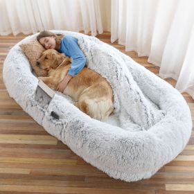 Human Dog Bed, Washable Faux Fur Dog Bed, Orthopedic (Color: Gray, size: 6XL(71"L x 45"W x 12"Th))