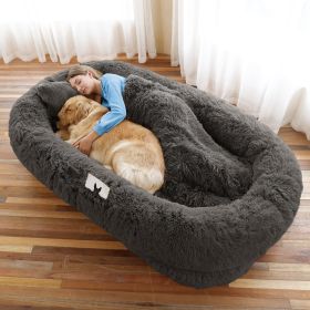 Human Dog Bed, Washable Faux Fur Dog Bed, Orthopedic (Color: DarkGrey, size: 6XL(71"L x 45"W x 12"Th))