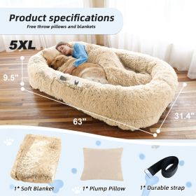Human Dog Bed, Washable Faux Fur Dog Bed, Orthopedic (Color: Beige, size: 5XL(63"L ×31.4"W ×9.5"Th))
