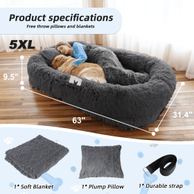 Human Dog Bed, Washable Faux Fur Dog Bed, Orthopedic (Color: DarkGrey, size: 5XL(63"L ×31.4"W ×9.5"Th))