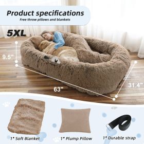 Human Dog Bed, Washable Faux Fur Dog Bed, Orthopedic (Color: Khaki, size: 5XL(63"L ×31.4"W ×9.5"Th))
