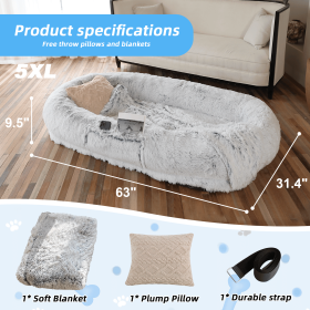Human Dog Bed, Washable Faux Fur Dog Bed, Orthopedic (Color: Gray, size: 5XL(63"L ×31.4"W ×9.5"Th))
