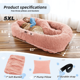 Human Dog Bed, Washable Faux Fur Dog Bed, Orthopedic (Color: Pink, size: 5XL(63"L ×31.4"W ×9.5"Th))