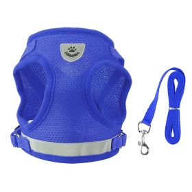 Pet Mesh Harness Dog Leash Set Reflective Chest Strap Adjustable Puppy Vest For Puppies Breeds Dogs Cats Walking Outdoor (Color: Blue, size: XL)