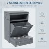 Pet Feeder Station Storage Cabinet, Dog Food Storage Container with Dog Raised Bowls, Watering Supplies, Gray