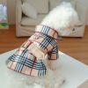 Plaid Dog Dress with Belt Winter Pet Clothes for Small Medium Dogs and Cats