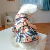 Plaid Dog Dress with Belt Winter Pet Clothes for Small Medium Dogs and Cats