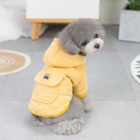 Autumn & Winter Cotton Padded Dog Clothes – Teddy Plush Corduroy, Two-Leg Pullover (Color: Starter - Yellow, size: M)