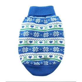 Combed Cotton Dog Sweater with Snowflake & Hearts Design (Color: Blue, size: X-Large)
