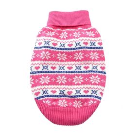 Combed Cotton Dog Sweater with Snowflake & Hearts Design (Color: Pink, size: X-Large)