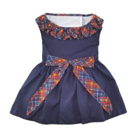 Navy Dog Dress with Plaid Ruffles (size: X-Large)