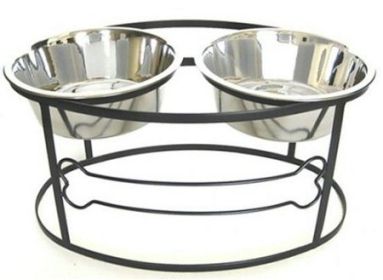 Bone-Shaped Elevated Double Dog Feeder (Option: Large/Black)