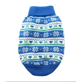 Combed Cotton Dog Sweater with Snowflake & Hearts Design (Color: Blue, size: medium)
