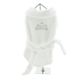 White Silver Tiara Cotton Dog Bathrobe (size: large)