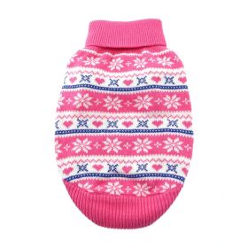 Combed Cotton Dog Sweater with Snowflake & Hearts Design (Color: Pink, size: X-Small)