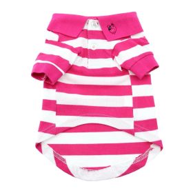 Striped Dog Polo (Color: Pink Yarrow and White, size: small)