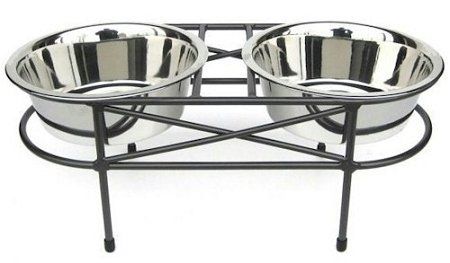 Elevated Double Dog Bowl Stand with Mesh Design (Option: Large/Black)
