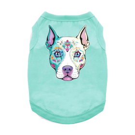 Sugar Skull Dog Shirt in Teal – Pet Costume Tee (Color: Teal, size: X-Small)